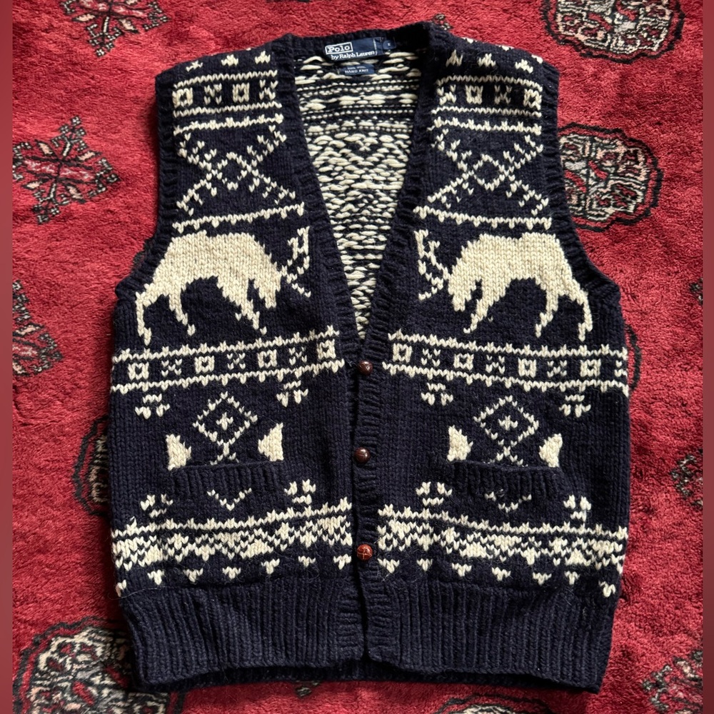 Vintage 80s Ralph Lauren Navy and Cream Wool Vest